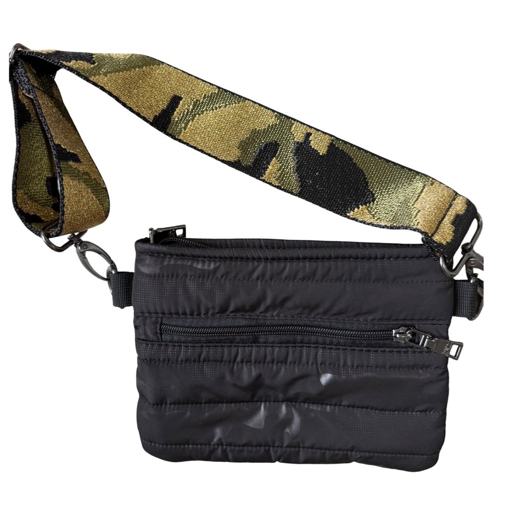 Think Royln Black Puffer Crossbody Bag Camo Strap‎ Free People - Picture 6 of 7